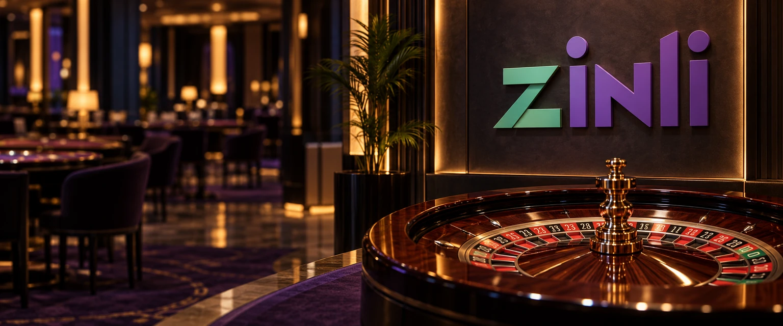Ruleta en un salón de casino con el rótulo Zinli